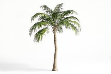 Obraz premium A minimal cartoon palm tree with a slender trunk and curved fronds, isolated on white background 