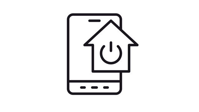 Smart Home Automation Vector Icon Illustration: Mobile Phone App Controlling House Power and Energy Systems, Minimalist Black Line Symbol for IoT and Connected Living Technology