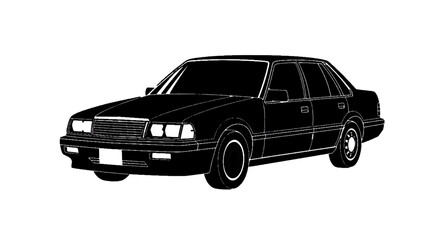 Fototapeta premium Vector illustration of silhouette of a classic 1990s sedan car on a transparent background
