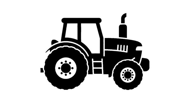 Vector illustration of black silhouette icon of a farm tractor on a transparent background