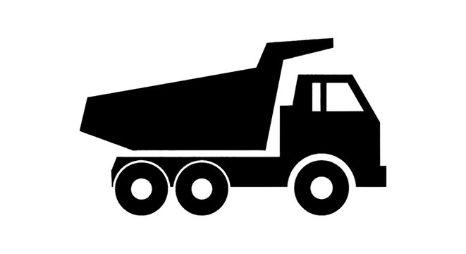 Vector illustration of black silhouette icon of a heavy dump truck on a transparent background