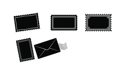 Fototapeta premium Classic black and white vintage postage stamps and envelope illustration