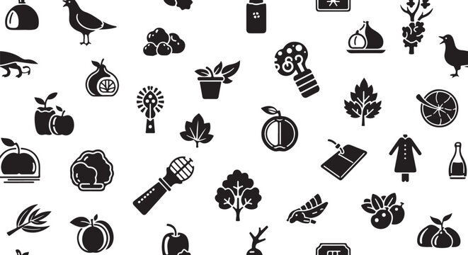 Autumn icons, fall symbols, black and white, 40 icons, vector illustrations, seasonal graphics