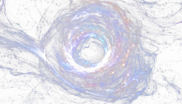 Abstract cosmic image of a black hole with a swirling spiral of energy and light with a galactic vortex effect.