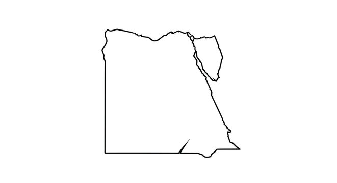 A simple black and white line drawing depicts the outline of the country of egypt
