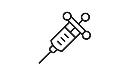 Minimalist black line art vector icon of a medical syringe with needle and finger rings, isolated on white. Professional illustration for healthcare, vaccination, medicine, and clinical treatment. © MohammadMasudurRah