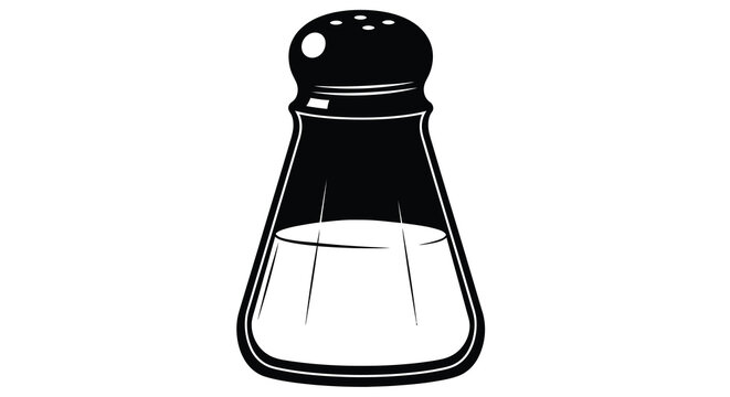 A simple black and white illustration depicts a classic pepper shaker with visible holes high quality