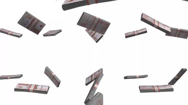 Sweden Money, Swedish Krona Banknotes Falling, SEK Currency Stacks, White Background, 4K