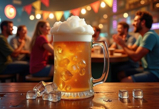 Overflowing Foam Cold Beer Mug Sports Pub Cheers Party Crowd Celebration