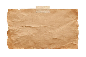 Fototapeta premium Blank vintage brown paper sheet with crumpled texture and torn edges taped on a transparent background