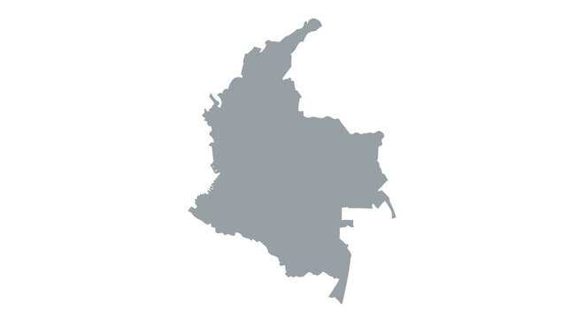 A gray silhouette depicts the geographical shape of the country of colombia on white high quality