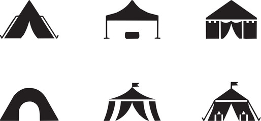 Canopy tent icon set. Vector pictograms of rectangular shelter, camping, outdoor, event, festival, leisure, recreation, trip, holiday, adventure. Vector illustration isolated on transparent background © Ethan