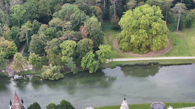 Aerial of Franzensburg castle historic complex Austria.