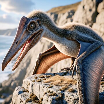 Dimorphodon Perched on Coastal Cliff