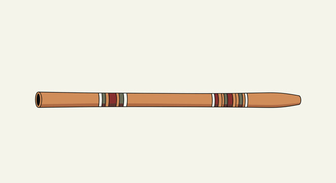 A detailed illustration of a wooden Indian flute isolated on a light background.