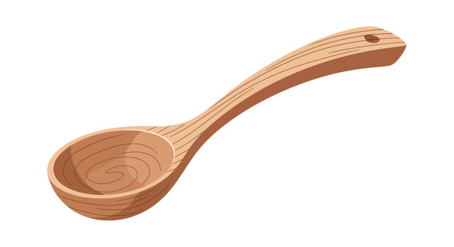 A single rustic wooden ladle isolated on a white background.