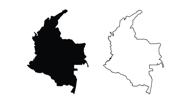 A black and white depiction of colombia s outline shown as both filled and hollow