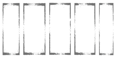 A series of five identical vertical rectangular frames with textured dark grey distressed edges. ©  creative  marlia
