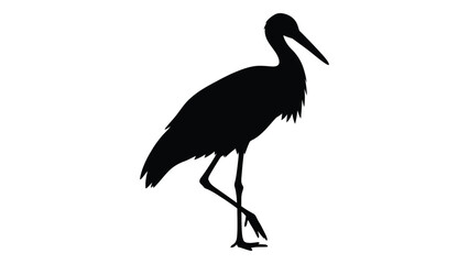 Fototapeta premium Silhouette of a wading bird likely a stork or heron standing on one leg
