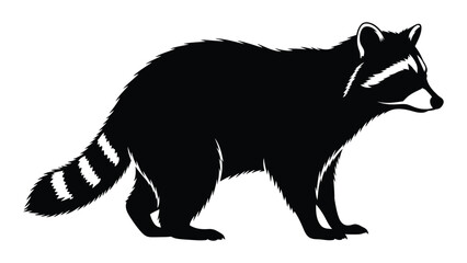 A striking black and white silhouette of a raccoon in a walking posture © Payara