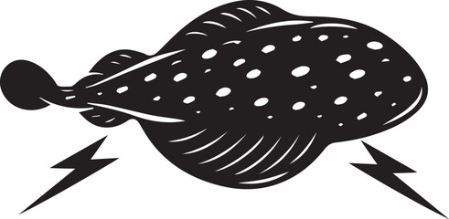 electric ray fish silhouette in black and white flat design vector illustration © Rijvi