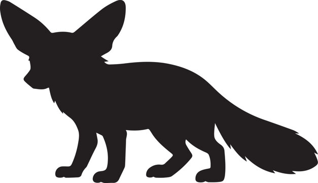 fennec fox silhouette at dusk minimalist flat design vector illustration