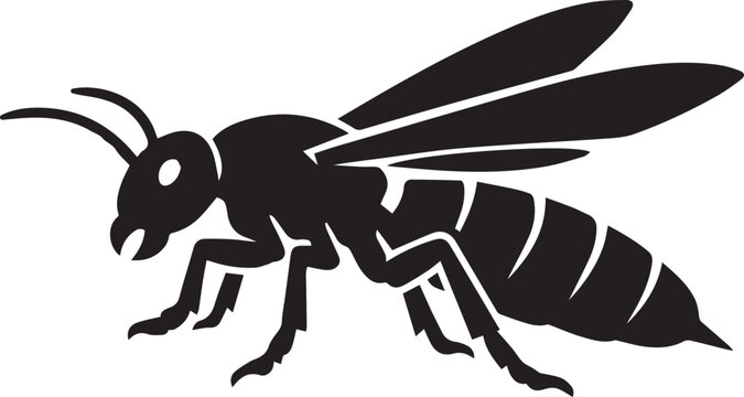 aggressive hornet silhouette stinging attack flat design vector illustration