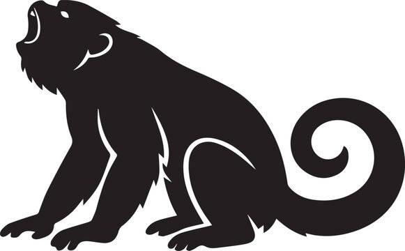 howler monkey silhouette jumping in mid-air vector illustration isolated on white background