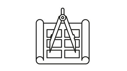 Obraz premium Blueprint with Drawing Compass Vector Icon Illustration: Architectural Design, Engineering Plan, and Construction Project Concept Symbol for Professional Drafting and Technical Drawing