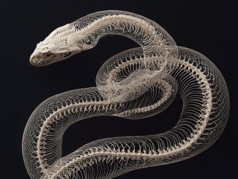 snake skeleton on black background