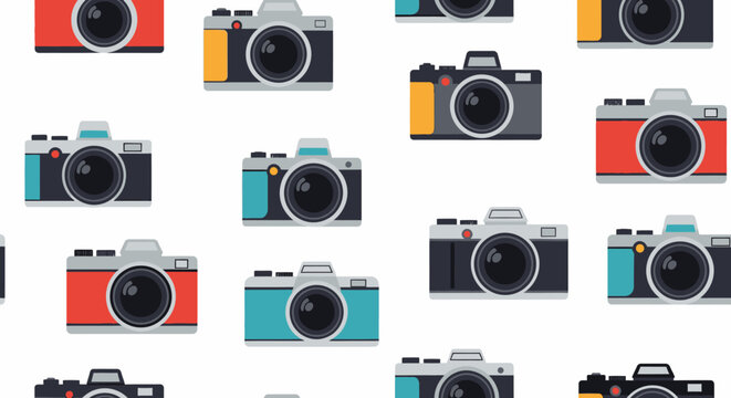 Colorful pattern of digital cameras repeat backdrop for graphic design