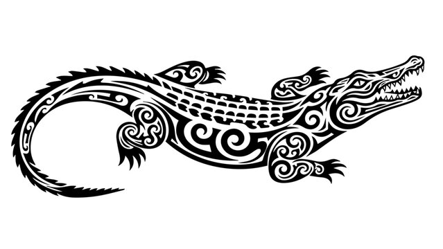 Intricately designed crocodile with tribal patterns
