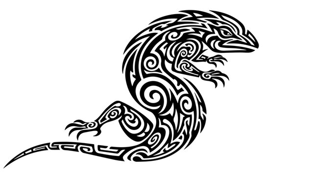 Intricately designed lizard with swirling patterns and tribal style motifs