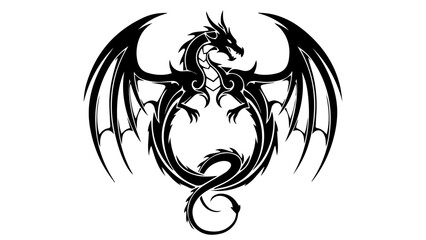 Fototapeta premium Silhouette of Fierce Tribal Dragon Emblem with Wings