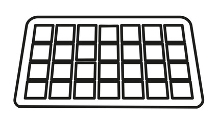 Minimalist black line art vector illustration of a solar panel array, representing renewable energy, photovoltaic technology, and sustainable power generation for a clean environment. © Alisha