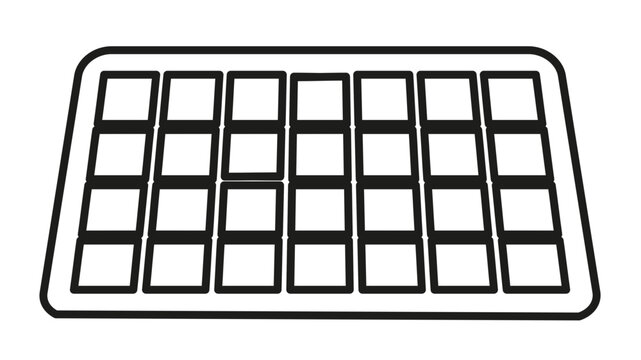 Minimalist black line art vector illustration of a solar panel array, representing renewable energy, photovoltaic technology, and sustainable power generation for a clean environment.