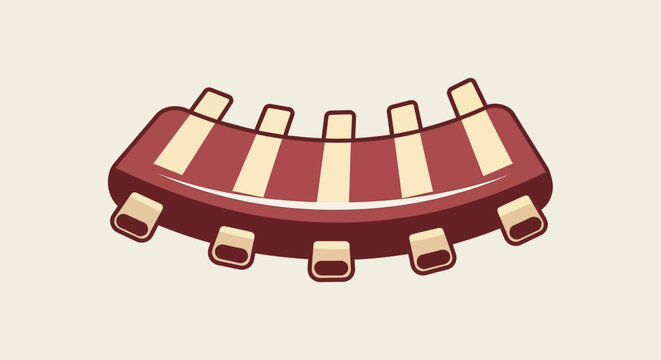 Illustration of a rack of cooked barbecue pork ribs.