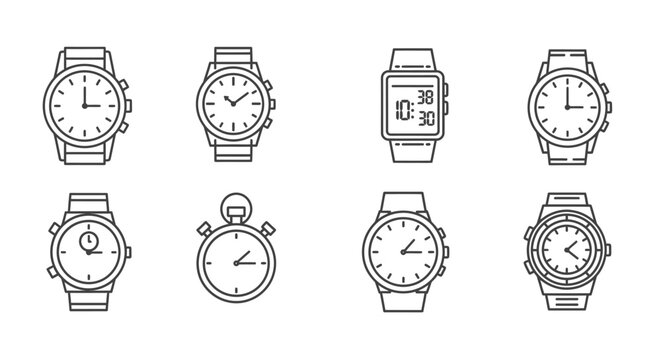 Collection of modern timepieces with various watch face designs