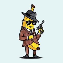 Obraz premium Cool Banana Gangster with Hat, Sunglasses, and Gun.