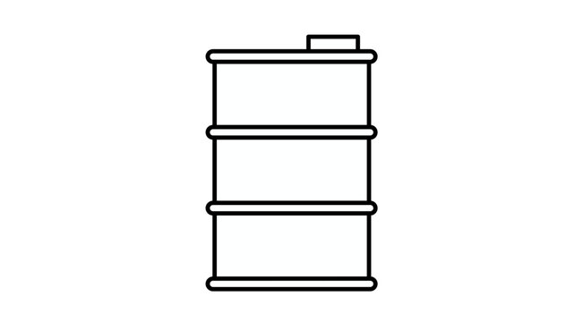 Industrial oil drum vector icon, black line art illustration of a metal barrel container for fuel, petroleum, or chemical storage, minimalist symbol for energy and manufacturing industries.