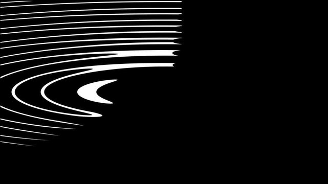 Thin white horizontal lines evolving into a circular ripple effect on black