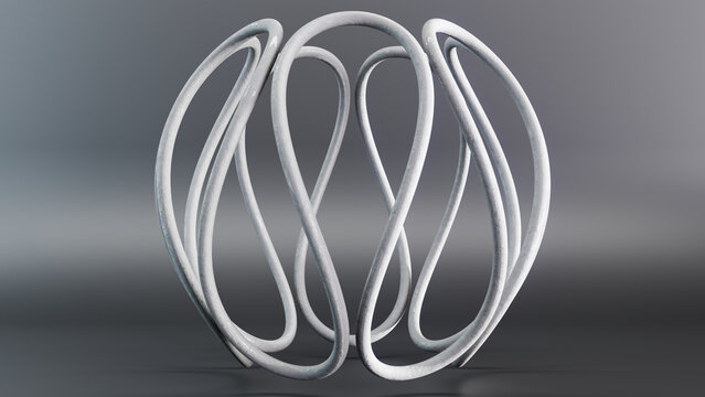 Silver abstract 3D interlaced loops on dark background