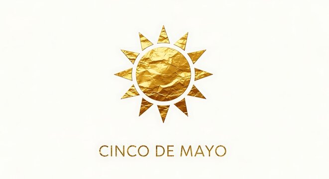 Minimal gold foil style sun icon, text &ldquo;Cinco de Mayo&rdquo;