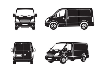 Fototapeta premium Generic Cargo Van Vector Set – Front Side Top and Rear Solid Silhouettes