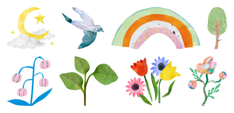 PNG Whimsical watercolor nature elements on transparent background