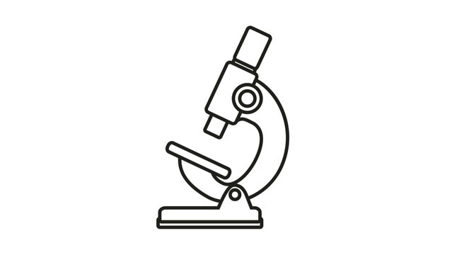 Minimalist black line art vector icon of a scientific microscope, perfect for laboratory research, medical diagnostics, biology education, and technology symbols, isolated illustration.