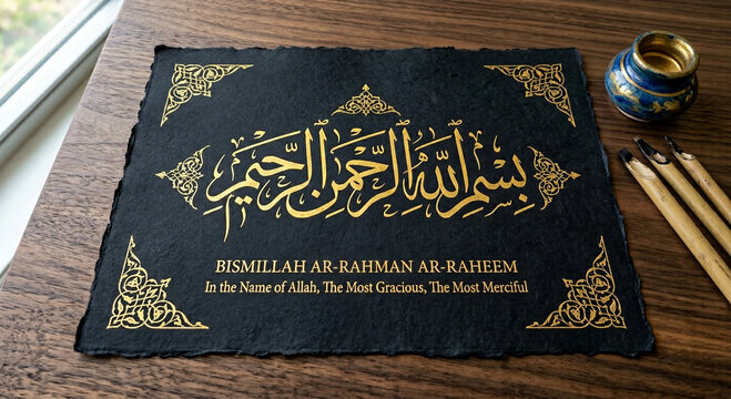 Elegant Bismillah Gold Calligraphy on Textured Black Paper