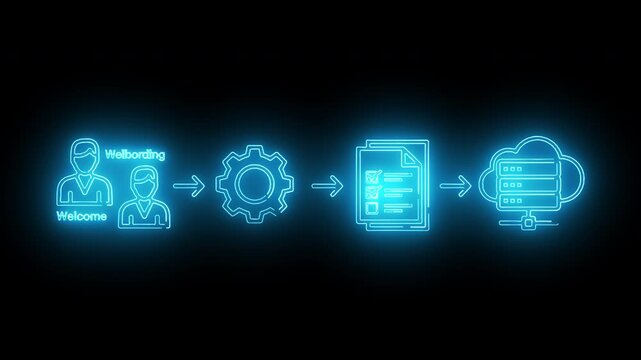 Neon-lit cybersecurity flowchart with threat detected center on black background