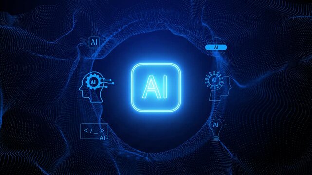 Futuristic artificial intelligence AI deep learning, machine learning core, neural AI robotics networks, and advanced semiconductor technology future for AI.