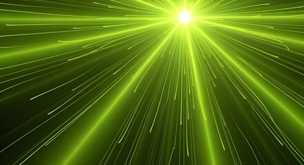 Naklejka premium Vibrant green light rays bursting from center with dynamic motion blur effect